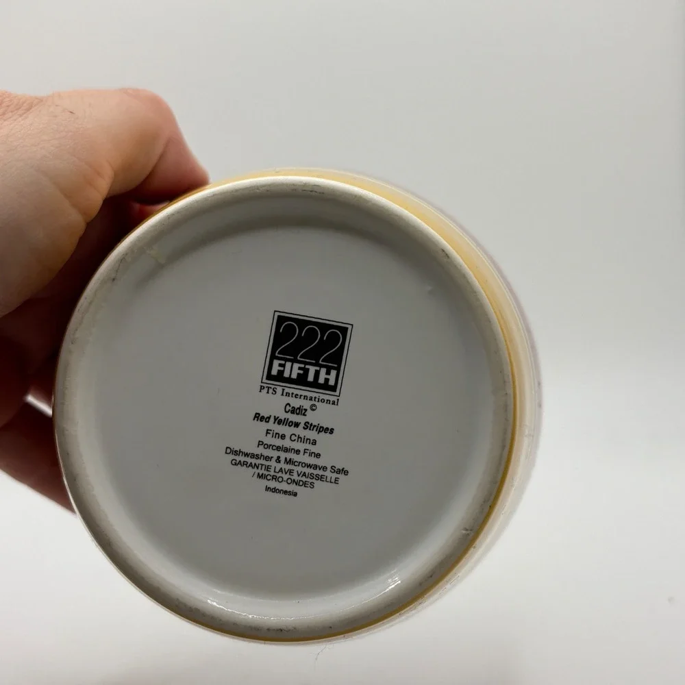 222 Fifth Cadiz Red‎ Yellow Stripes Fine China Small Bowl